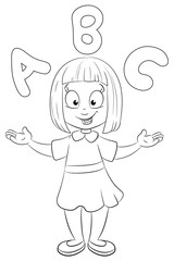 Mädchen jongliert mit Buchstaben - Vektor-Illustration