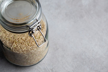 rice brown wholemeal healthy vegan glass jar
