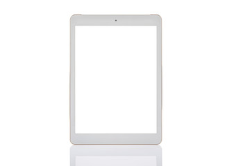 tablet white color with blank touch screen isolated on white background.