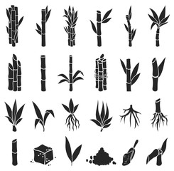 Sugar cane black vector illustration on white background.Sugarcane set icon.Vector illustration of sweet sugar.Set icon of sugarcane plantation.