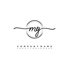 MY Initial handwriting logo design with brush circle lines black color. handwritten logo for fashion, team, wedding, luxury logo.