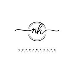 NH Initial handwriting logo design with brush circle lines black color. handwritten logo for fashion, team, wedding, luxury logo.