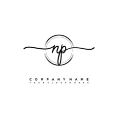 NP Initial handwriting logo design with brush circle lines black color. handwritten logo for fashion, team, wedding, luxury logo.