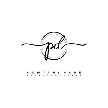 PD Initial handwriting logo design with brush circle lines black color. handwritten logo for fashion, team, wedding, luxury logo.