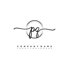 PQ Initial handwriting logo design with brush circle lines black color. handwritten logo for fashion, team, wedding, luxury logo.