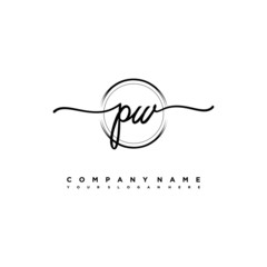 PW Initial handwriting logo design with brush circle lines black color. handwritten logo for fashion, team, wedding, luxury logo.