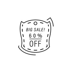 60% big sale, sticker icon. Simple line, outline vector of black friday icons for ui and ux, website or mobile application