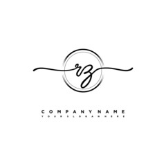 RZ Initial handwriting logo design with brush circle lines black color. handwritten logo for fashion, team, wedding, luxury logo.