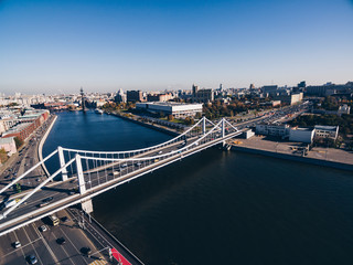 Aerial view of the Crimean (Krymsky) bridge on Moscow river in Moscow city, Russia