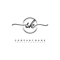 SK Initial handwriting logo design with brush circle lines black color. handwritten logo for fashion, team, wedding, luxury logo.