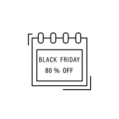 Calendar, 80% off icon. Simple line, outline vector of black friday icons for ui and ux, website or mobile application