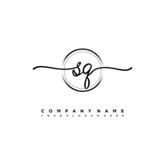 SQ Initial handwriting logo design with brush circle lines black color. handwritten logo for fashion, team, wedding, luxury logo.