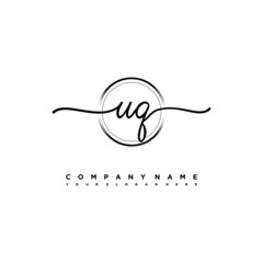 UQ Initial handwriting logo design with brush circle lines black color. handwritten logo for fashion, team, wedding, luxury logo.