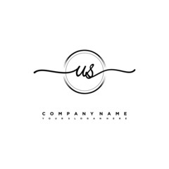 US Initial handwriting logo design with brush circle lines black color. handwritten logo for fashion, team, wedding, luxury logo.
