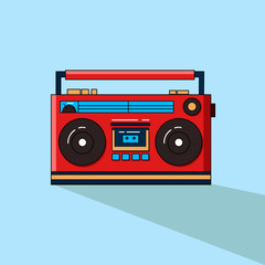 Fototapeta na wymiar Creative conceptual retro vintage music vector illustration. Tape recorder record player boombox with contrast shadow.
