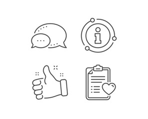 Medical survey line icon. Chat bubble, info sign elements. Hospital patient history sign. Linear patient history outline icon. Information bubble. Vector - obrazy, fototapety, plakaty