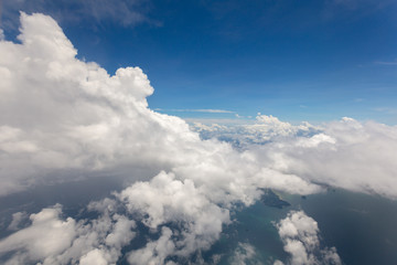 View from the airplane clouds over thailand
