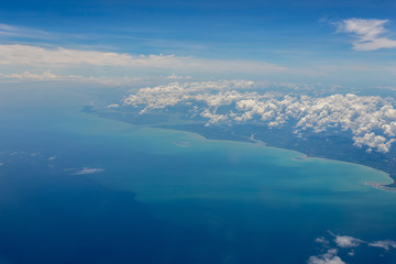 View from the airplane clouds over thailand