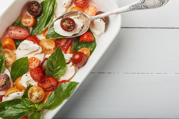classic caprese salad, vegetarian cuisine wholesome food