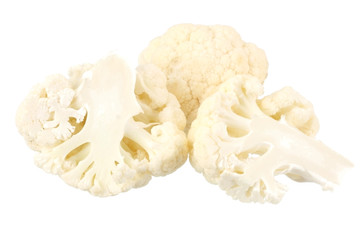 sliced cauliflower isolated on white background. cut of cauliflower