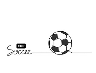Soccer cup lettering. Football ball closeup. Hand drawn continuous line minimal illustration.