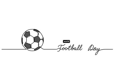 World football day lettering. Football, soccer ball illustration. One continuous line drawing concept.