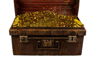 Stacking Gold Coin in treasure chest old steel