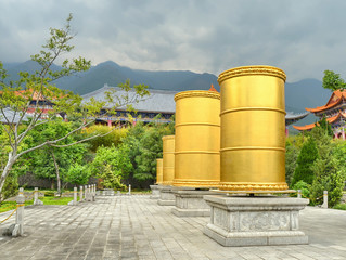Prayer wheel at Chongsheng Temple. Buddhist temple originally built in the 9th century near the old...