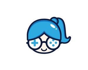 CUTE GEEK GAMER GIRL BLUE DESIGN VECTOR LOGO