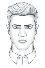 Hand drawn portrait of young man. Sketch vector illustration. Isolated on white background