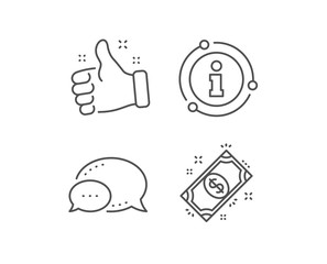 Payment line icon. Chat bubble, info sign elements. Dollar exchange sign. Finance symbol. Linear payment outline icon. Information bubble. Vector