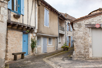 Fototapeta na wymiar Medieval timber-framed houses in the village of Issegeac, southwest France..