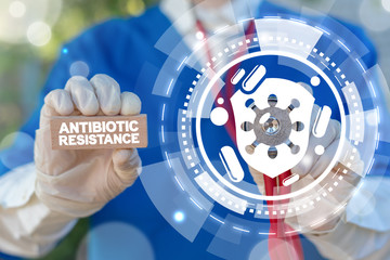 Antibiotic resistance medical pathology disease risk. Antibiotic resistant virus attack.