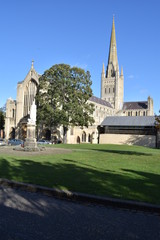 Fototapeta na wymiar Norwich Cathedral, Norfolk, UK, during autumn/winter 2019