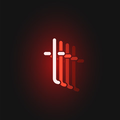 Red neon character font on black background with reflections, vector illustration
