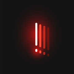 Red neon character font on black background with reflections, vector illustration