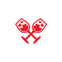 Wine glass and heart flat icon vector