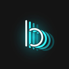 Blue neon character font on black background with reflections, vector illustration