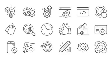 Seo line icons. Website stats, Target and Increase sales signs. Traffic management, social network and seo optimization icons. Linear set. Quality line set. Vector