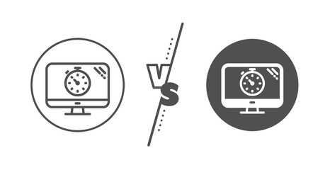 Search engine optimization sign. Versus concept. Seo timer line icon. Analytics symbol. Line vs classic seo timer icon. Vector