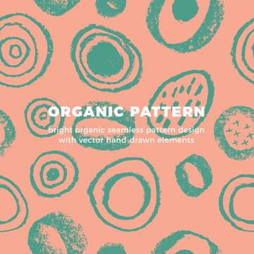 Organic seamless pattern vector background. Hand drawn natural elements with bright organic texture. Eco friendly design, label cosmetics, healthy food, mental health concept. Organic branding design.