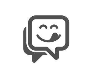 Emoticon with tongue sign. Yummy smile icon. Speech bubble symbol. Classic flat style. Simple yummy smile icon. Vector