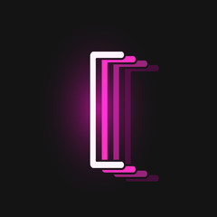 Pink neon character font on black background with reflections, vector illustration