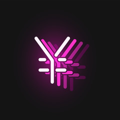 Pink neon character font on black background with reflections, vector illustration