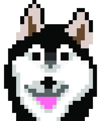 Fototapeta na wymiar vector pixel art Siberian Husky dog isolated on white background, black and white dog.
