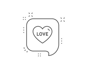 Love line icon. Chat bubble design. Sweet heart sign. Valentine day symbol. Outline concept. Thin line love icon. Vector