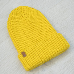 cozy knitted yellow hat