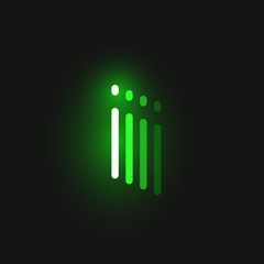 Green neon character font on black background with reflections, vector illustration