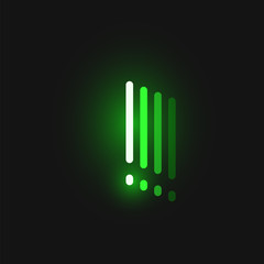 Green neon character font on black background with reflections, vector illustration