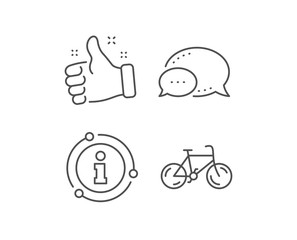 Bicycle transport line icon. Chat bubble, info sign elements. Bike public transportation sign. Driving symbol. Linear bicycle outline icon. Information bubble. Vector